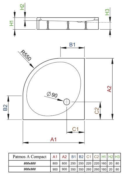 Душевой поддон Radaway Patmos A Compact 90x90 (4S99155-05) 208603 фото