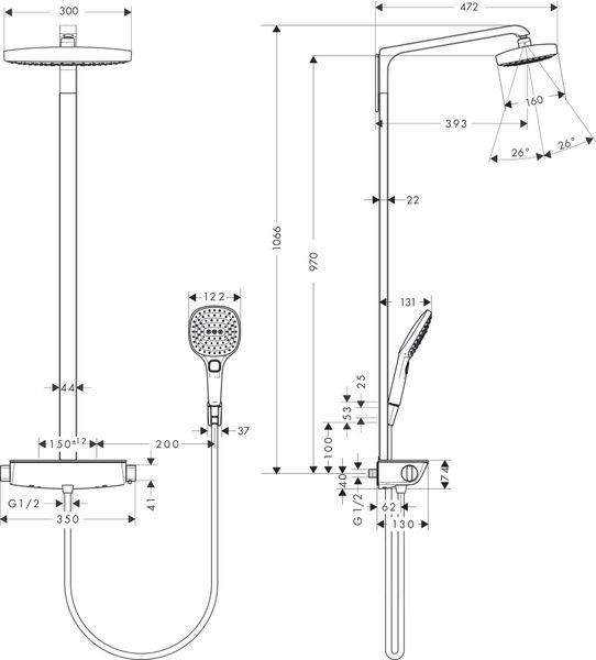 Душова система Hansgrohe Raindance Select E 300 2jet Showerpipe EcoSmart 27282400 з термостатом (білий-хром) 129514 фото