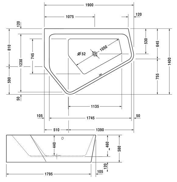 Ванна акриловая Duravit Paiova 190x140 (7003960000000000) с панелью и рамой левая 127937 фото