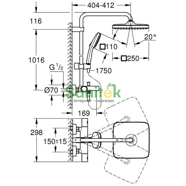 Душевая система Grohe Tempesta System 250 Cube 26975001 с термостатом (хром) 873047 фото