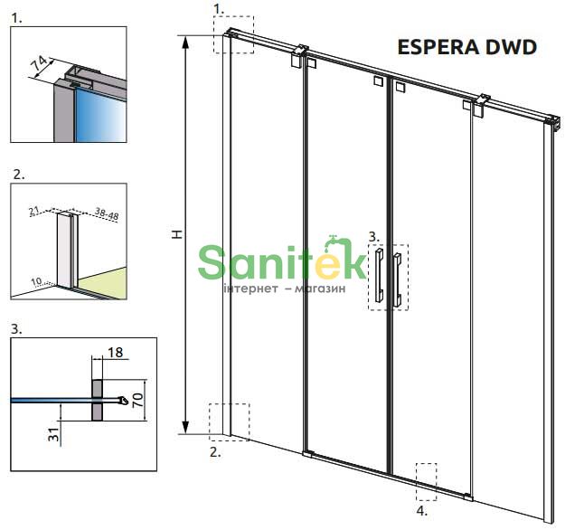 Бічна стінка Radaway Espera DWD 140 (380224-01) хромоване кріплення/скло прозоре 265663 фото