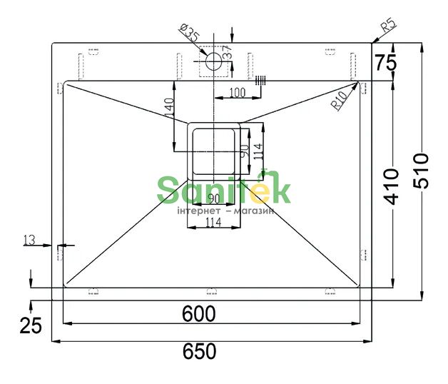 Кухонна мийка Fabiano Quadro Top 65x51 R10 S/Steel (8216.401.0920) 492503 фото