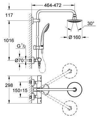 Душевая система Grohe Euphoria System 180 27296001 с термостатом (хром) 84705 фото
