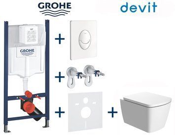 Комплект інсталяції Grohe Rapid SL 3884000G з унітазом Devit Country 2.0 3020125 Clean Pro с сиденьем soft-close 824822 фото