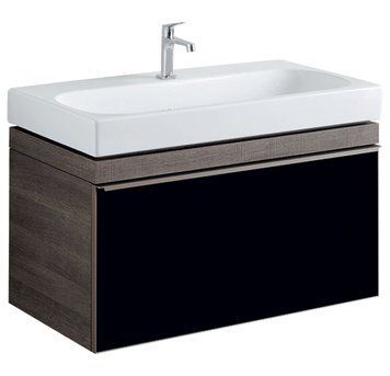 Тумба з умивальником Geberit Citterio 90 см (500.559.JJ.1/500.547.01.1) сіро-коричневий дуб/чорне скло 523500 фото