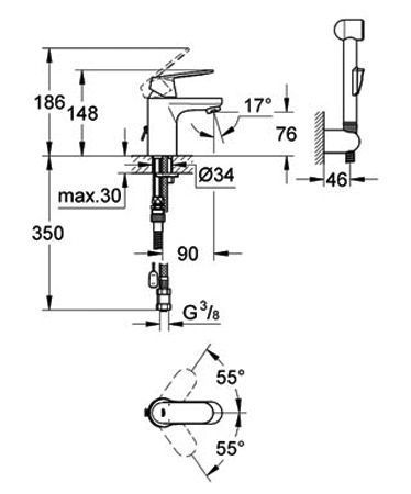 Змішувач для умивальника Grohe Eurosmart Cosmopolitan 23125000 з гігієнічним душем (хром) 116525 фото