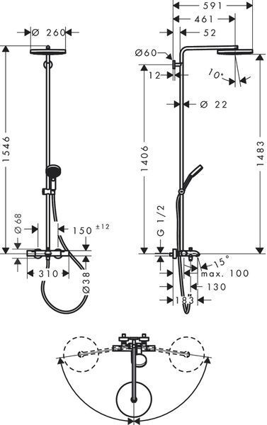 Душевая система Hansgrohe Pulsify S Puro Showerpipe 260 1jet 24232000 с термостатом (хром) 952231 фото