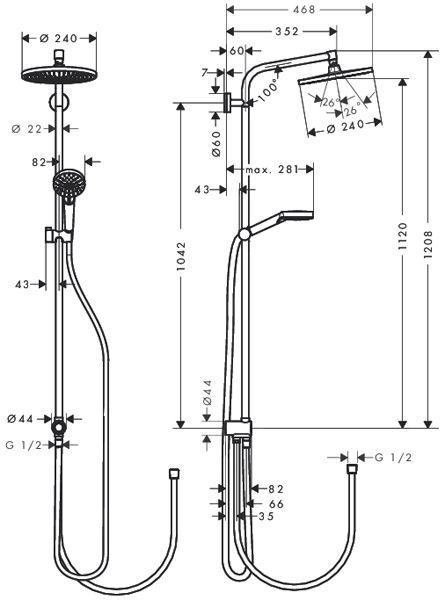 Душова система Hansgrohe Crometta S 240 1jet Showerpipe Reno EcoSmart 27270000 (хром) 135718 фото
