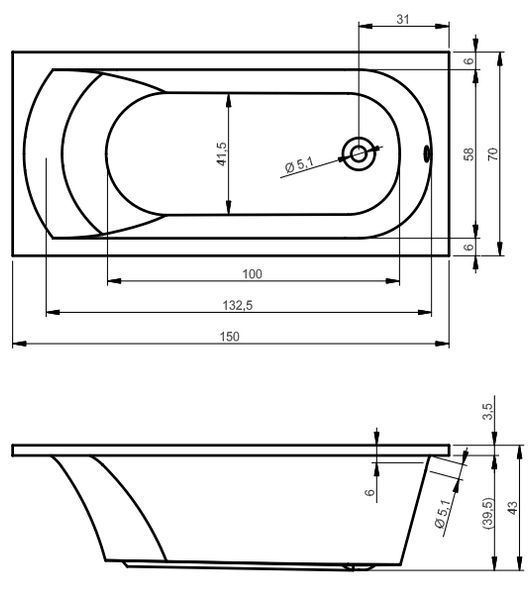 Ванна акриловая Riho Miami 150x70 (BB5800500000000) 69384 фото