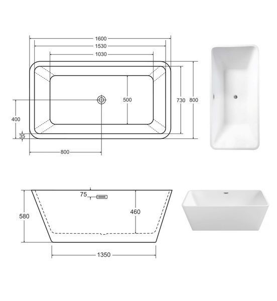 Ванна акрилова Besco Evita 160x80 (WAS-160-E) окремостояча з сифоном Click-Claсk 494452 фото
