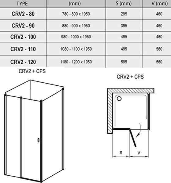 Душова кабіна Ravak Chrome CRV2+CPS 120x100 (1QVG0100Z1+9QVA0100Z1) білий профіль/скло Transparent 279656 фото
