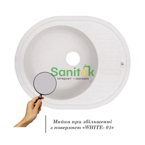 Гранітна мийка Lidz 620x500/200 WHI-01 (LIDZWHI01615500200) White 374538 фото
