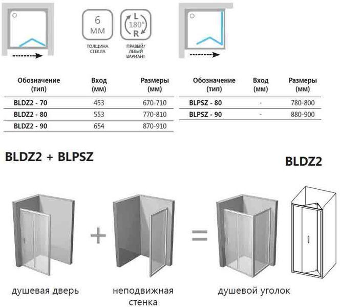 Душова кабіна Ravak Blix BLDZ2+BLPSZ 90x90 (X01H70C00Z1+X93H70C00Z1) полірований профіль/скло Transparent 280230 фото