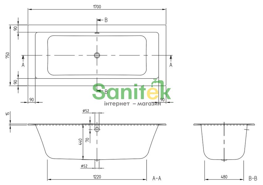 Ванна акриловая Villeroy&Boch Legato 170x75 (UBA170LEG2V-01) 132697 фото