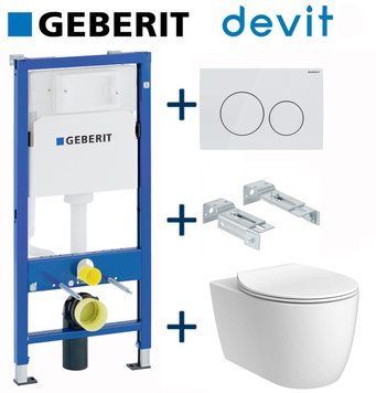 Комплект інсталяції Geberit Duofix 458.103.00.1+115.127.11.1 з унітазом Devit Acqua New Rimles 3020155 з сидінням Slim soft-close quickfix 743192 фото