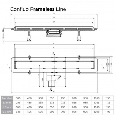 Душевой трап Pestan Confluo Frameless Line 850 (13701322) с решёткой Классик под плитку (черный матовый) 417087 фото