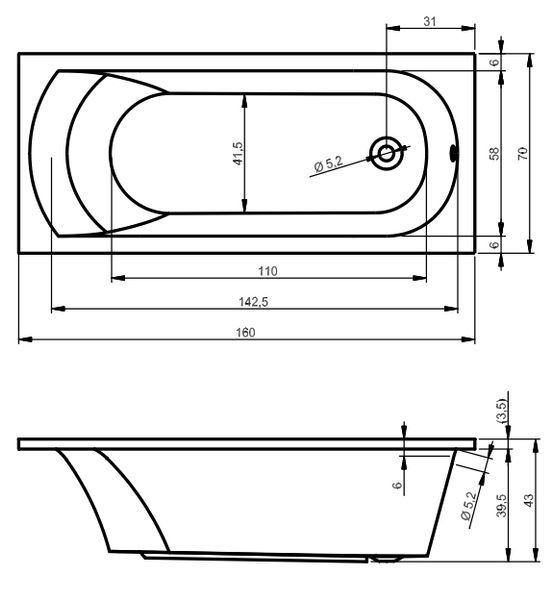 Ванна акриловая Riho Miami 160x70 (BB6000500000000) 69383 фото