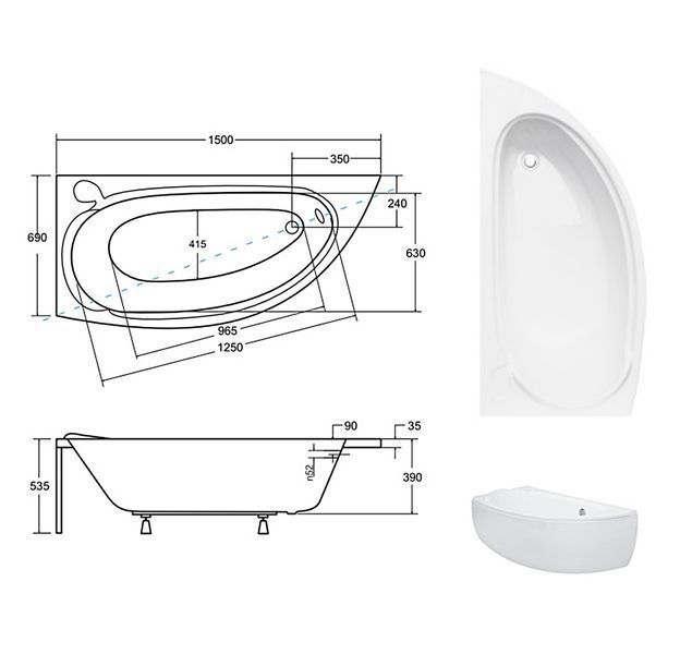 Ванна акрилова Besco Mini 150x70 (WAM-150-MNL) без ніжок, ліва 371465 фото
