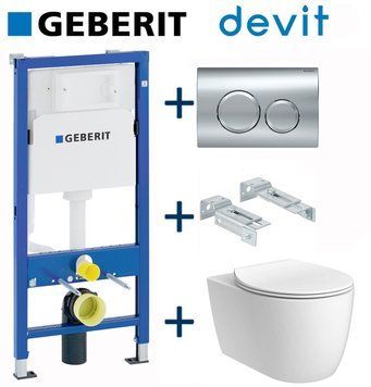Комплект інсталяції Geberit Duofix 458.103.00.1+115.127.21.1 з унітазом Devit Acqua New Rimles 3020155 з сидінням Slim soft-close quickfix 743193 фото