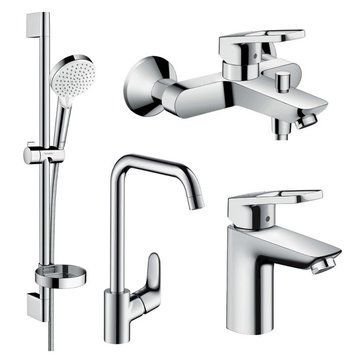 Набор смесителей для ванной комнаты Hansgrohe Logis Loop 1172019 (71151000+71244000+26553400+31820000) + кухнный смеситель 383514 фото