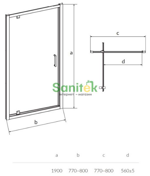 Душевая дверь Cersanit Zip Pivot 80 (S154-005) профиль хром/стекло прозрачное 493743 фото