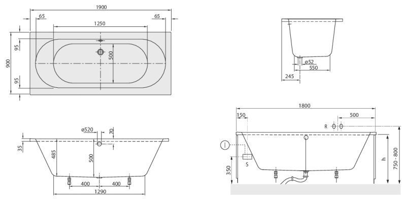 Ванна акрилова Villeroy&Boch O.Novo 190x90 (UBA190CAS2V-01) 152833 фото