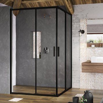 Душевая кабина Ravak Blix Slim BLSRV2K 100x80 (X1XMA0300Z1+X1XM40300Z1) черный профиль/стекло Transparent 826064 фото
