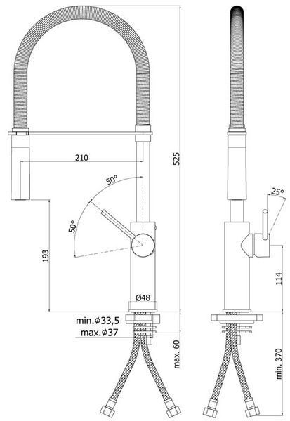 Смеситель для кухни Paffoni Light Professional LIG179STNO с душем (сталь/чёрный) 390375 фото