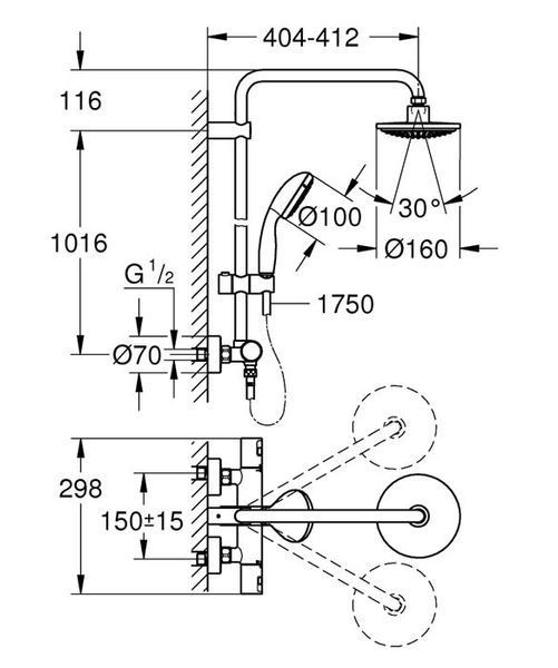 Душевая система Grohe Vitalio Start System 160 27960000 с термостатом (хром) 348116 фото