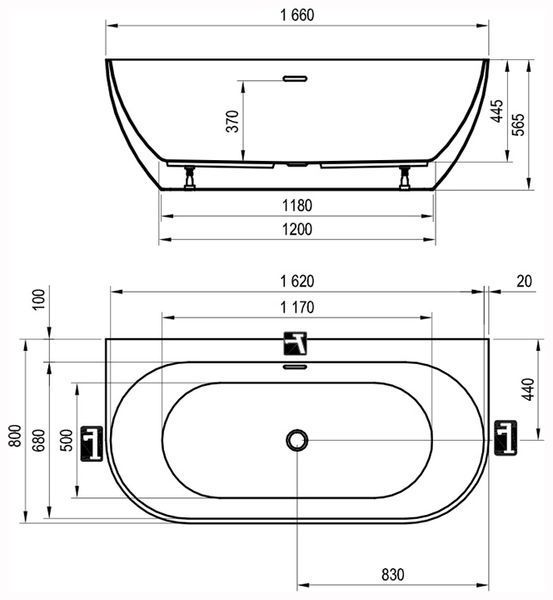 Ванна акриловая Ravak Freedom W 166x80 (XC00100032) отдельностоящая (черная) крышка перелива и слива: черный 495048 фото