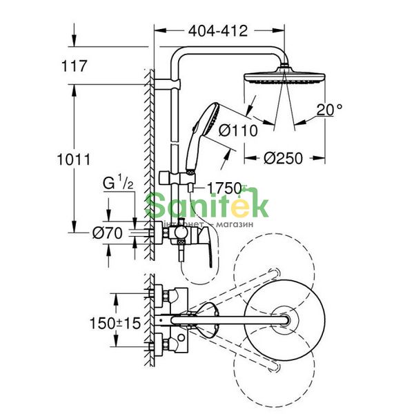 Душевая система Grohe Tempesta System 250 26673001 (хром) 872651 фото