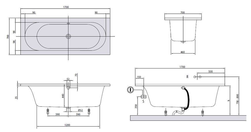 Ванна акрилова Villeroy&Boch Loop & Friends 170x70 (UBA177LFO2V-01) 152775 фото