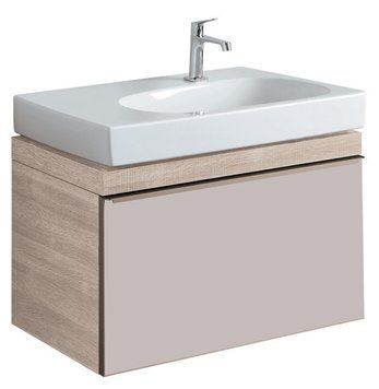 Тумба с умывальником Geberit Citterio 75 см (500.557.JI.1/500.546.01.1) бежевый дуб/серо-коричневое стекло 523494 фото