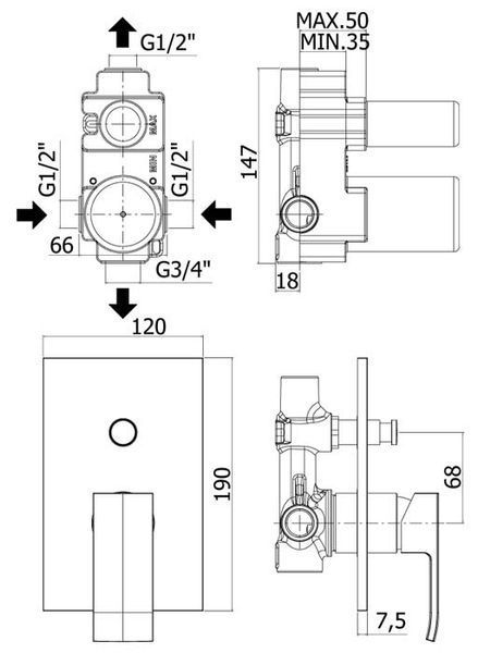 Смеситель для ванны и душа Paffoni Elle EL015CR скрытого монтажа (хром) 344808 фото
