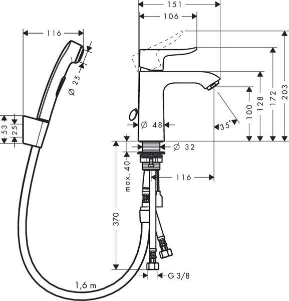 Смеситель для умывальника Hansgrohe Metris 31285000 с гигиеническим душем (хром) 91584 фото