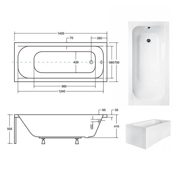 Ванна акрилова Besco Continea 140x70 (WAC-140-PK) без ніжок 371322 фото