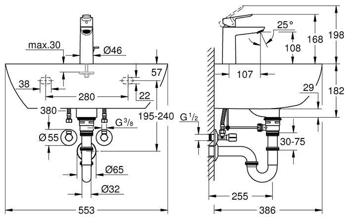 Умивальник Grohe Bau Ceramic 55x39 (39643000) + змішувач для умивальника Grohe BauEdge 354839 фото
