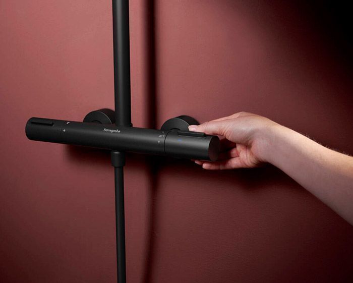 Душевая система Hansgrohe Raindance Alive S Puro 300 1jet EcoSmart Ecostat Element 24593670 с термостатом (черный матовый) 987199 фото