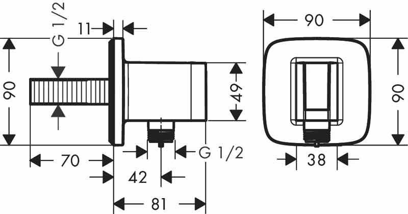 Подключение для душевого шланга Hansgrohe FixFit Q 26887000 с держателем (хром) 547700 фото