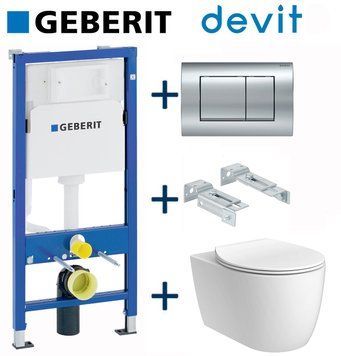 Комплект інсталяції Geberit Duofix 458.103.00.1+115.137.21.1 з унітазом Devit Acqua New Rimles 3020155 з сидінням Slim soft-close quickfix 743197 фото