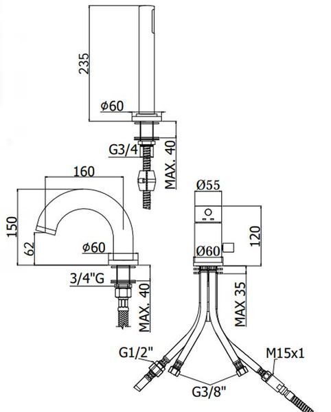 Смеситель для ванны Paffoni Light LIG047CR на 3 отверстия (хром) 386483 фото