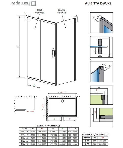 Боковая стенка Radaway Alienta Black S1 90 (10270090-54-01) чёрный профиль/стекло прозрачное 909890 фото