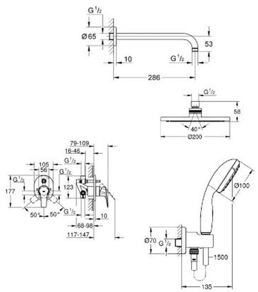 Душевая система Grohe Bau Flow UA2904500A (хром) 311338 фото