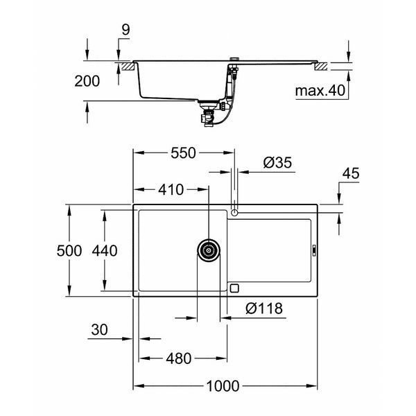 Гранітна мийка Grohe K500 100x50 (31645AP0) чорний граніт 277165 фото