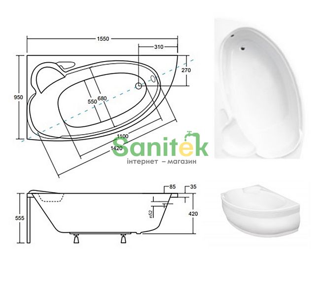 Ванна акриловая Besco Wenus Finezja Nova 155x95 (WAF-155-NL) без ножек левая 371733 фото