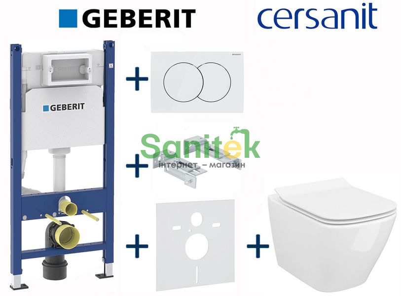 Комплект інсталяції Geberit Duofix 458.126.00.1+115.107.11.1 з унітазом Cersanit City Square Clean On з сидінням Soft Closing 696802 фото