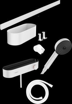 Смеситель для душа Hansgrohe Activation EcoSmart 24250700 с термостатом + набор аксессуаров WallStoris (белый матовый) 428343 фото