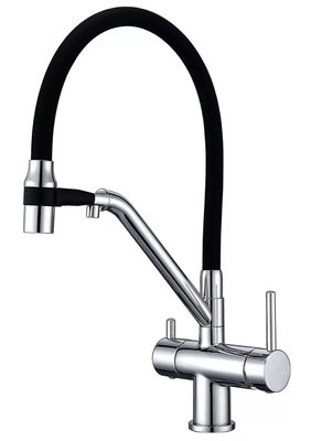 Смеситель для кухни Gappo G4398-80 с душем и подключением питьевой воды (хром/чёрный) 927258 фото