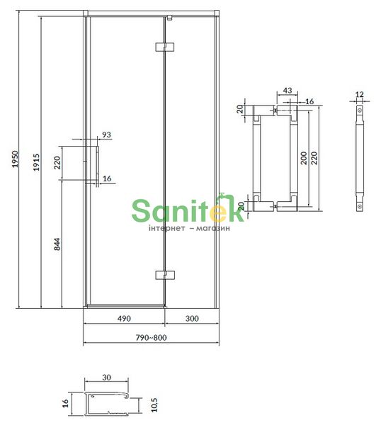 Душевая дверь Cersanit Larga 80 правая (S932-115) профиль хром/стекло прозрачное 826422 фото