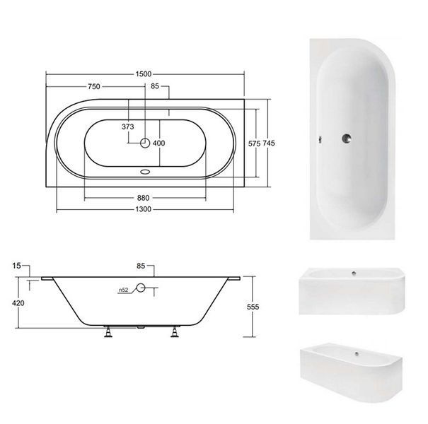 Ванна акрилова Besco Avita Slim 150x75 (WAV-150-NLS) ліва без ніжок 428352 фото